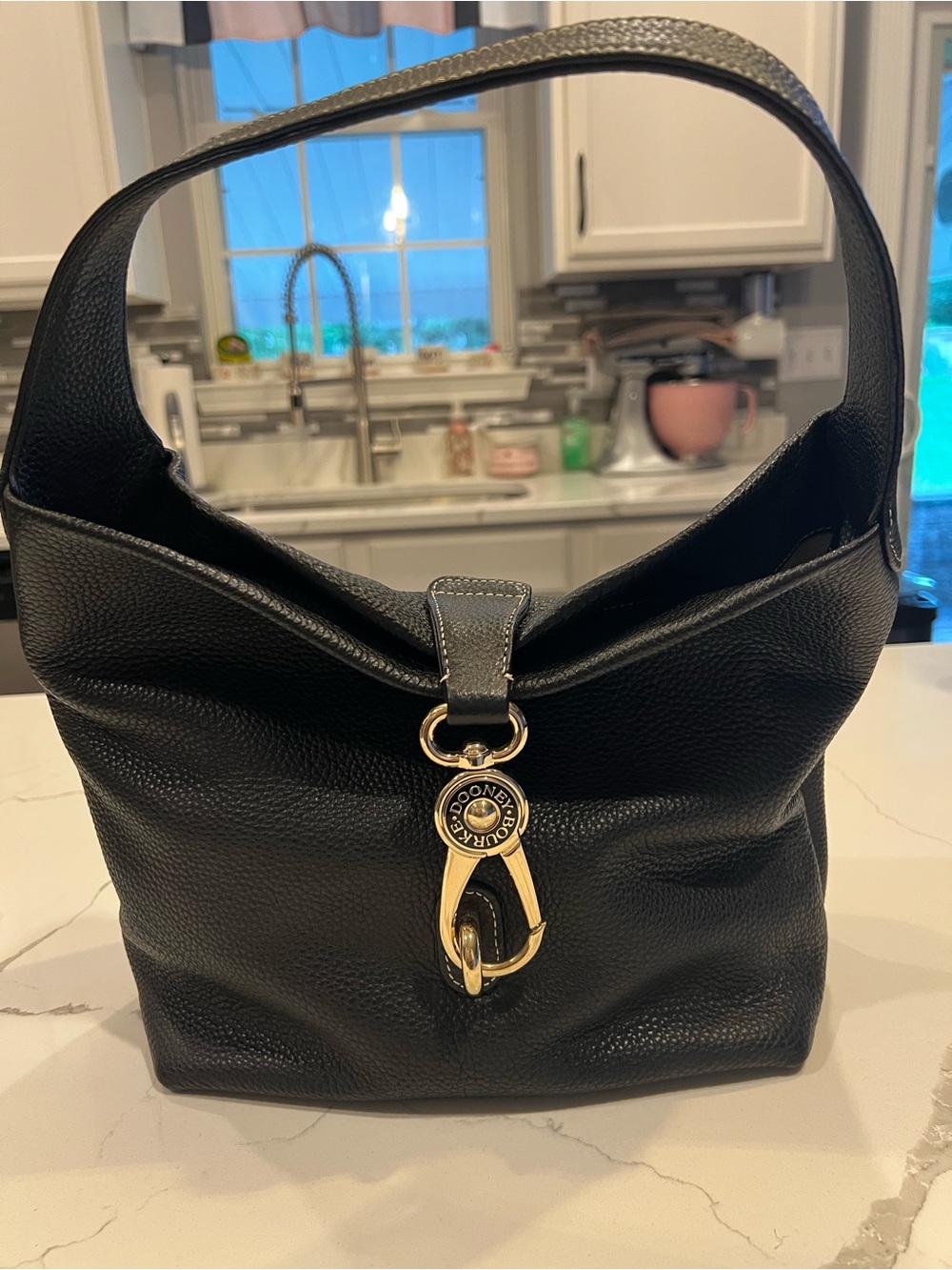 Dooney & Bourke Black Pebbled Leather Shoulder Bag with Gold Hardware